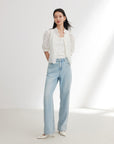 EP YAYING Cotton Lace Openwork Stand Collar Top