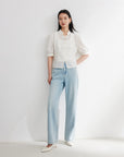 EP YAYING Cotton Lace Openwork Stand Collar Top