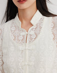 EP YAYING Cotton Lace Openwork Stand Collar Top