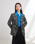 EP YAYING Silk Satin Jacquard Waist-Cinched Blazer