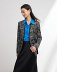 EP YAYING Silk Satin Jacquard Waist-Cinched Blazer