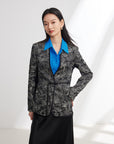 EP YAYING Silk Satin Jacquard Waist-Cinched Blazer
