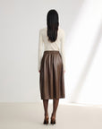 EP YAYING Textured PU Leather Midi Skirt