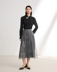 EP YAYING High-Waisted Tulle Midi Skirt