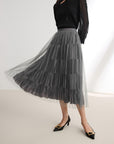 EP YAYING High-Waisted Tulle Midi Skirt