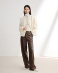 White-on-White Cashmere Cape Double-Faced Wool Short Coat