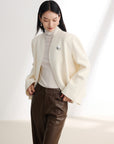 White-on-White Cashmere Cape Double-Faced Wool Short Coat