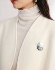 White-on-White Cashmere Cape Double-Faced Wool Short Coat