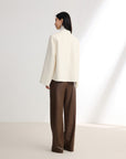 White-on-White Cashmere Cape Double-Faced Wool Short Coat