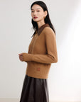 EP YAYING Cashmere Leather Collar Knitted Sweater