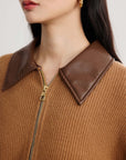 EP YAYING Cashmere Leather Collar Knitted Sweater