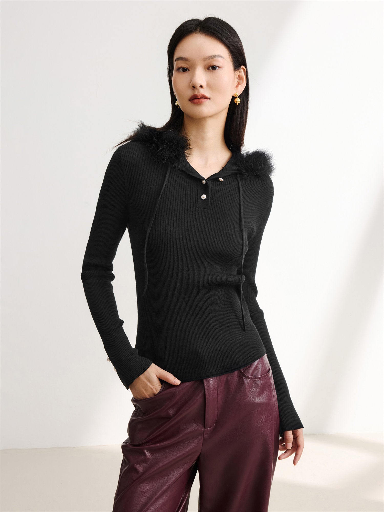 EP YAYING Slim Fit Pure Wool Knitted Sweater