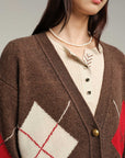 EP YAYING Multicolor Pattern Knit Cardigan