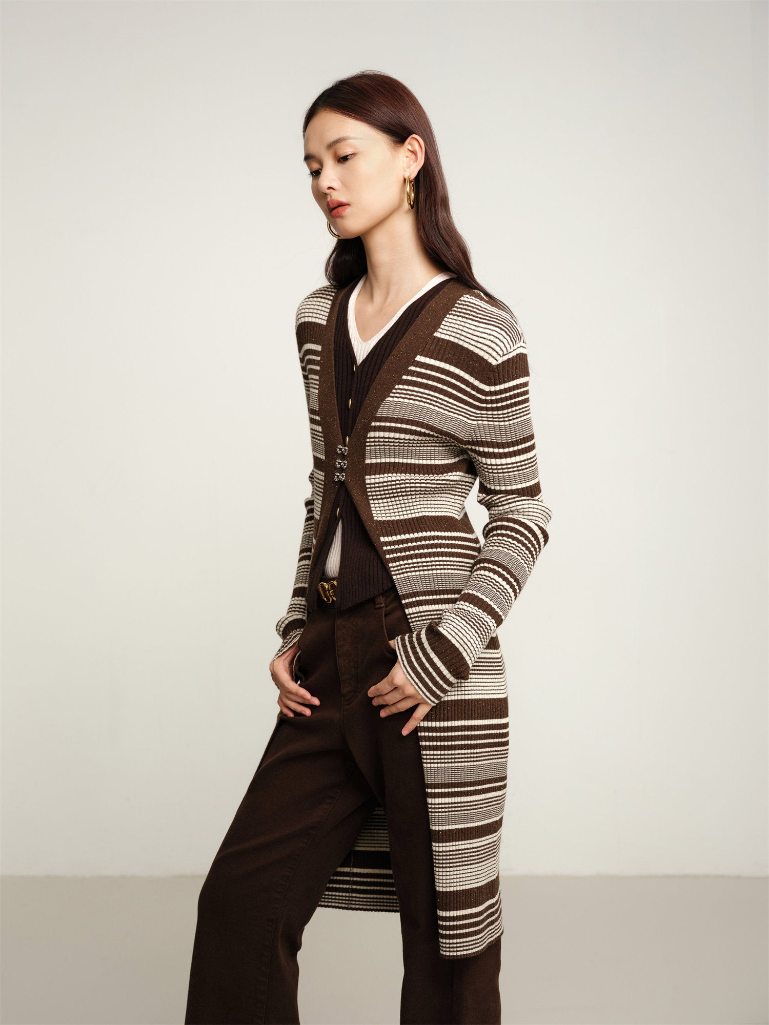 EP YAYING Long Knitted Cardigan Coat