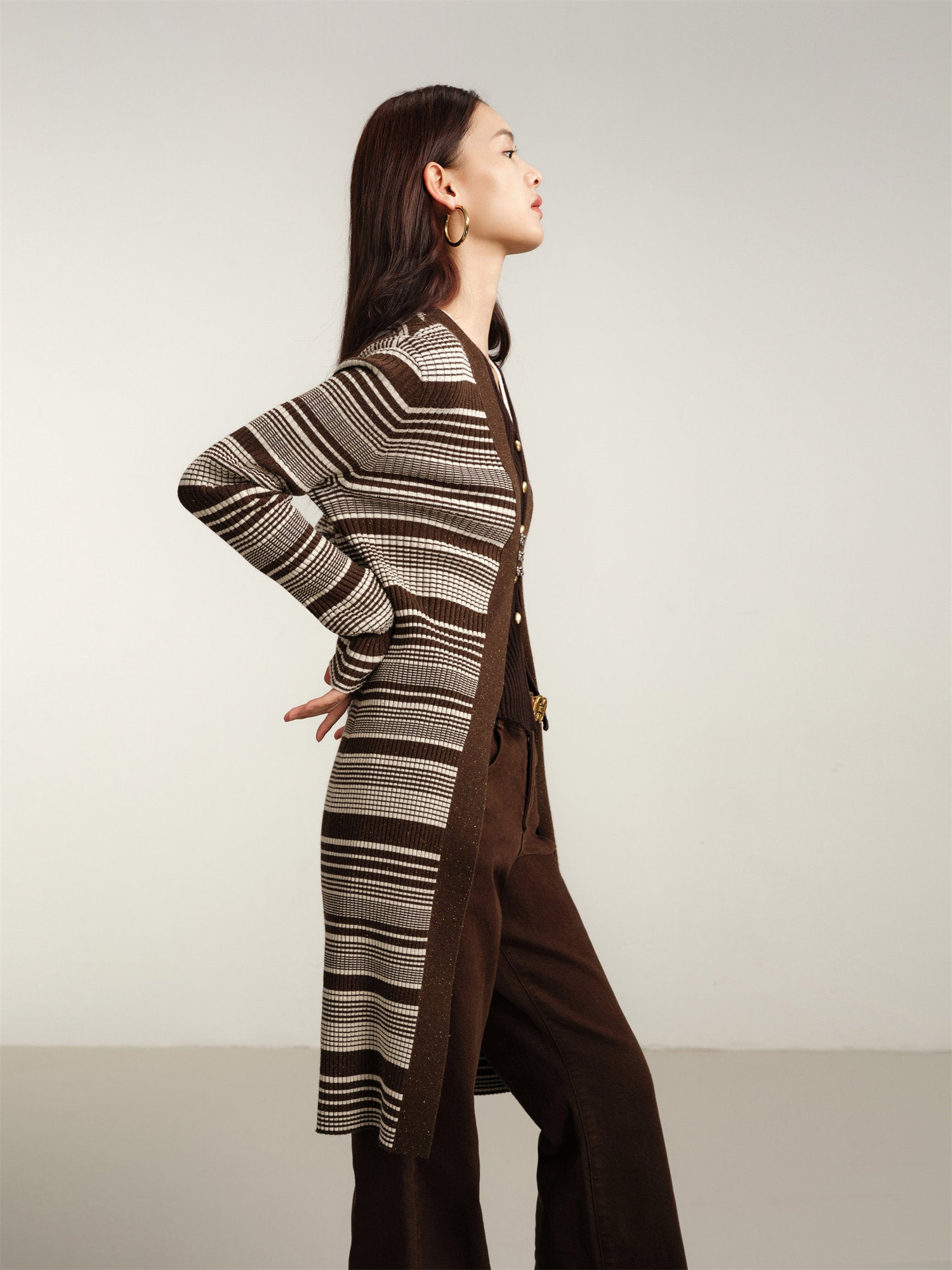 EP YAYING Long Knitted Cardigan Coat