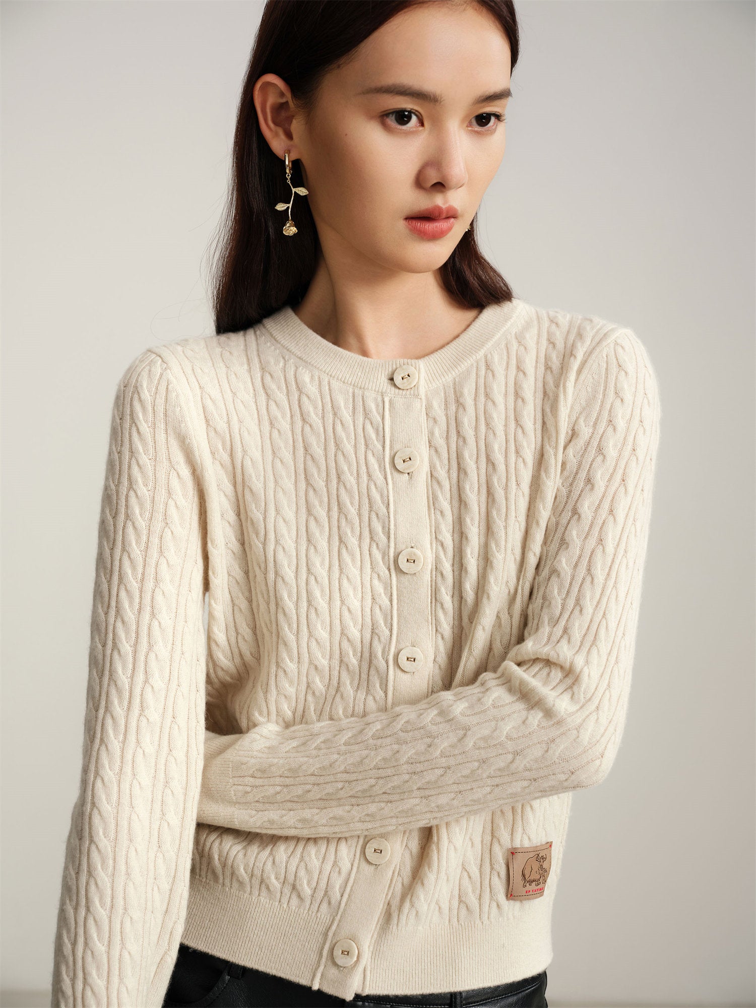 EP YAYING Yak Wool Cable Knit Sweater