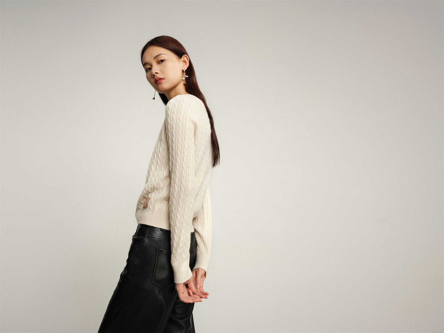 EP YAYING Yak Wool Cable Knit Sweater