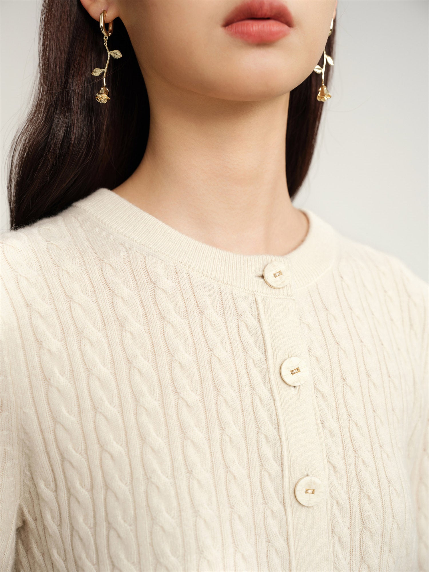 EP YAYING Yak Wool Cable Knit Sweater