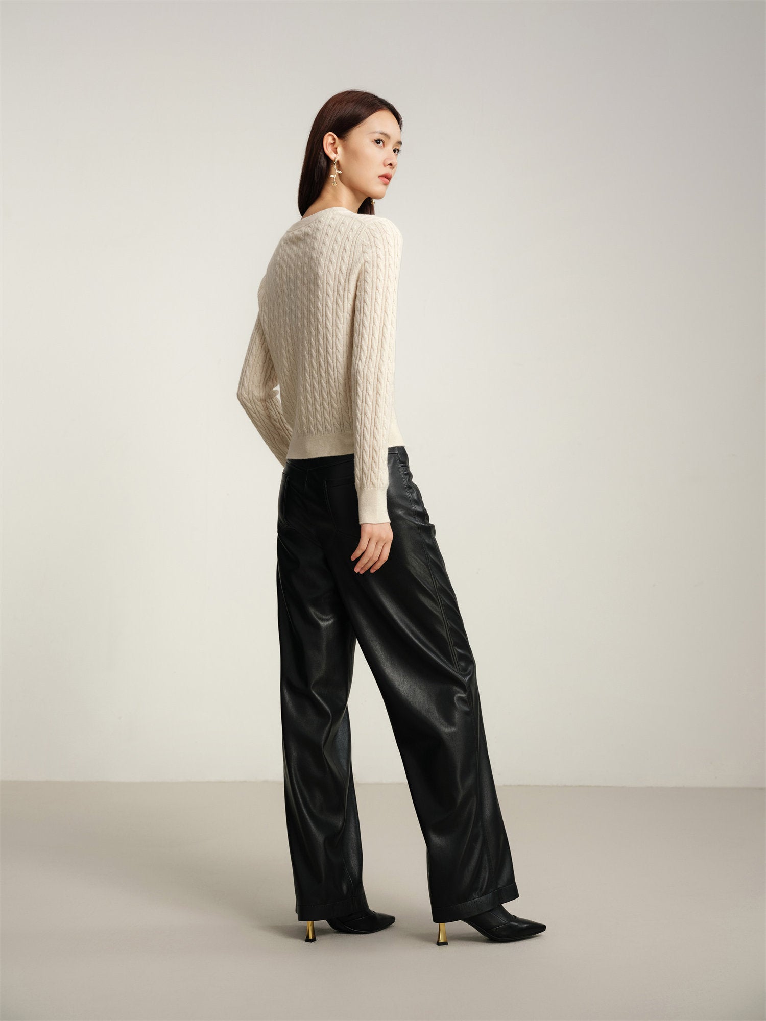 EP YAYING Yak Wool Cable Knit Sweater