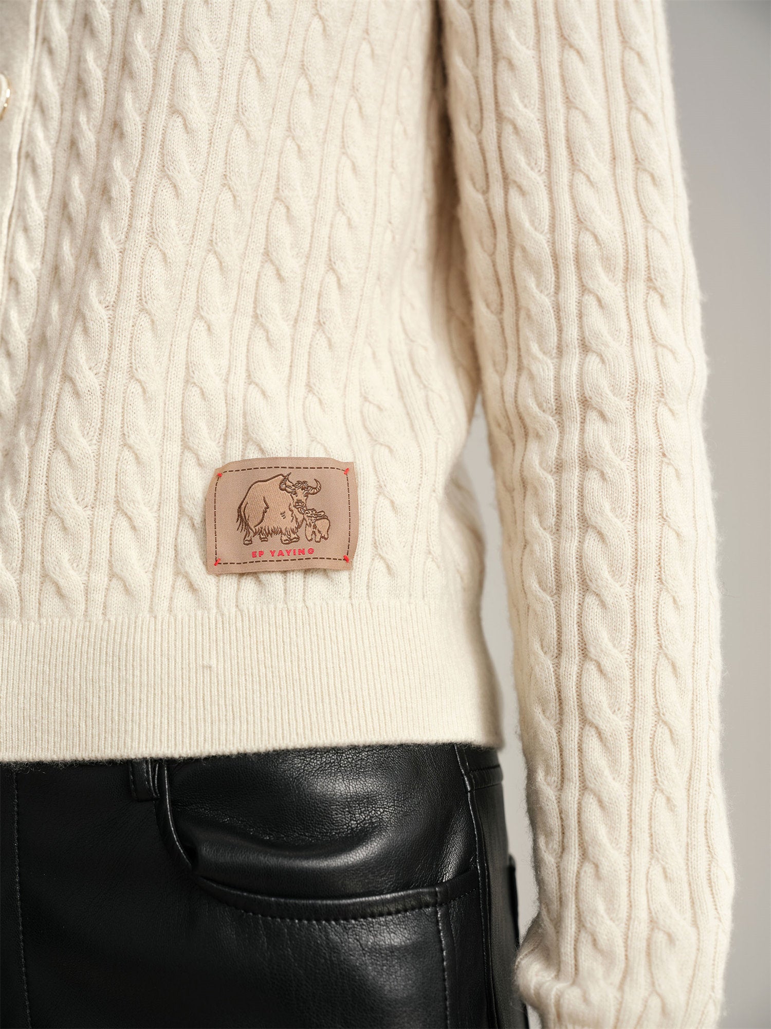 EP YAYING Yak Wool Cable Knit Sweater