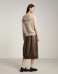 EP YAYING Loose Notched Collar Pullover