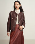 EP YAYING Leather Round Neck Leather Jacket
