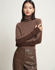 EP YAYING Brown Turtleneck Knit Top