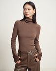 EP YAYING Brown Turtleneck Knit Top