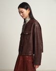 EP YAYING Leather Round Neck Leather Jacket