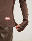EP YAYING Brown Turtleneck Knit Top