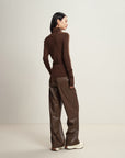 EP YAYING Brown Turtleneck Knit Top