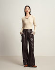 EP YAYING Cream Leather Cargo Pants