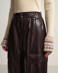 EP YAYING Cream Leather Cargo Pants