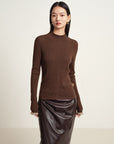 EP YAYING Brown Long Sleeve Knit Top