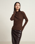 EP YAYING Brown Long Sleeve Knit Top