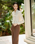 YAYING Silk Tie-Neck Embroidered Shirt EPKAS2302AM