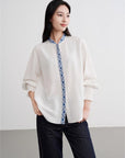 EP YAYING White Shirt in Mulberry Silk-Cotton Blend EGKIS2220AW