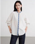 EP YAYING White Shirt in Mulberry Silk-Cotton Blend EGKIS2220AW