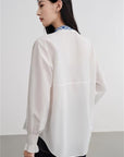 EP YAYING White Shirt in Mulberry Silk-Cotton Blend EGKIS2220AW
