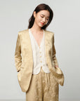 EP YAYING Mulberry Silk Jacquard 3/4 Sleeve Collarless Blazer Jacket