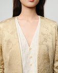 EP YAYING Mulberry Silk Jacquard 3/4 Sleeve Collarless Blazer Jacket