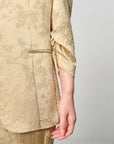 EP YAYING Mulberry Silk Jacquard 3/4 Sleeve Collarless Blazer Jacket