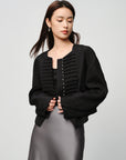 EP YAYING Blue Label Mulberry Silk Wool Jacquard Frog Button Jacket