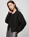 EP YAYING Blue Label Mulberry Silk Wool Jacquard Frog Button Jacket