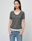 EP YAYING Linen Blend Crew Neck T-Shirt EGKEH9556AC