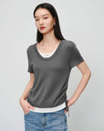 EP YAYING Linen Blend Crew Neck T-Shirt EGKEH9556AC