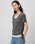 EP YAYING Linen Blend Crew Neck T-Shirt EGKEH9556AC