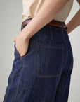 EP YAYING Linen-Lyocell High-Waist Wide-Leg Cropped Denim Pant