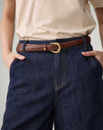 EP YAYING Linen-Lyocell High-Waist Wide-Leg Cropped Denim Pant