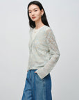 EP YAYING Hollow Fitted Knit Cardigan EGKEH9137AB
